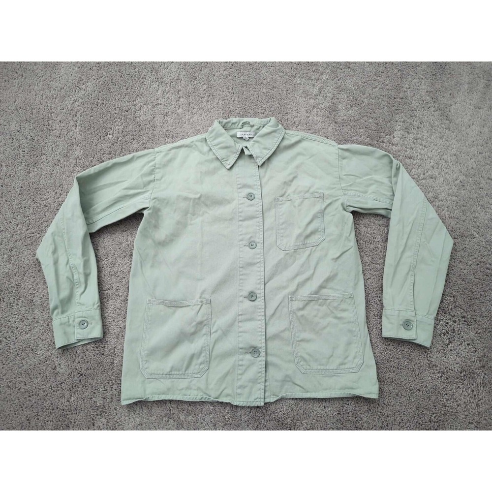 Topshop Jacket Womens Small Green Button Up Pockets Utility Workwear Casual